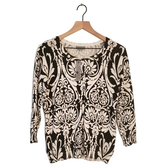 NWT Size M Joseph A. Button Up Cardigan Light Cardigan Sweater Rococo Scroll - Picture 1 of 5